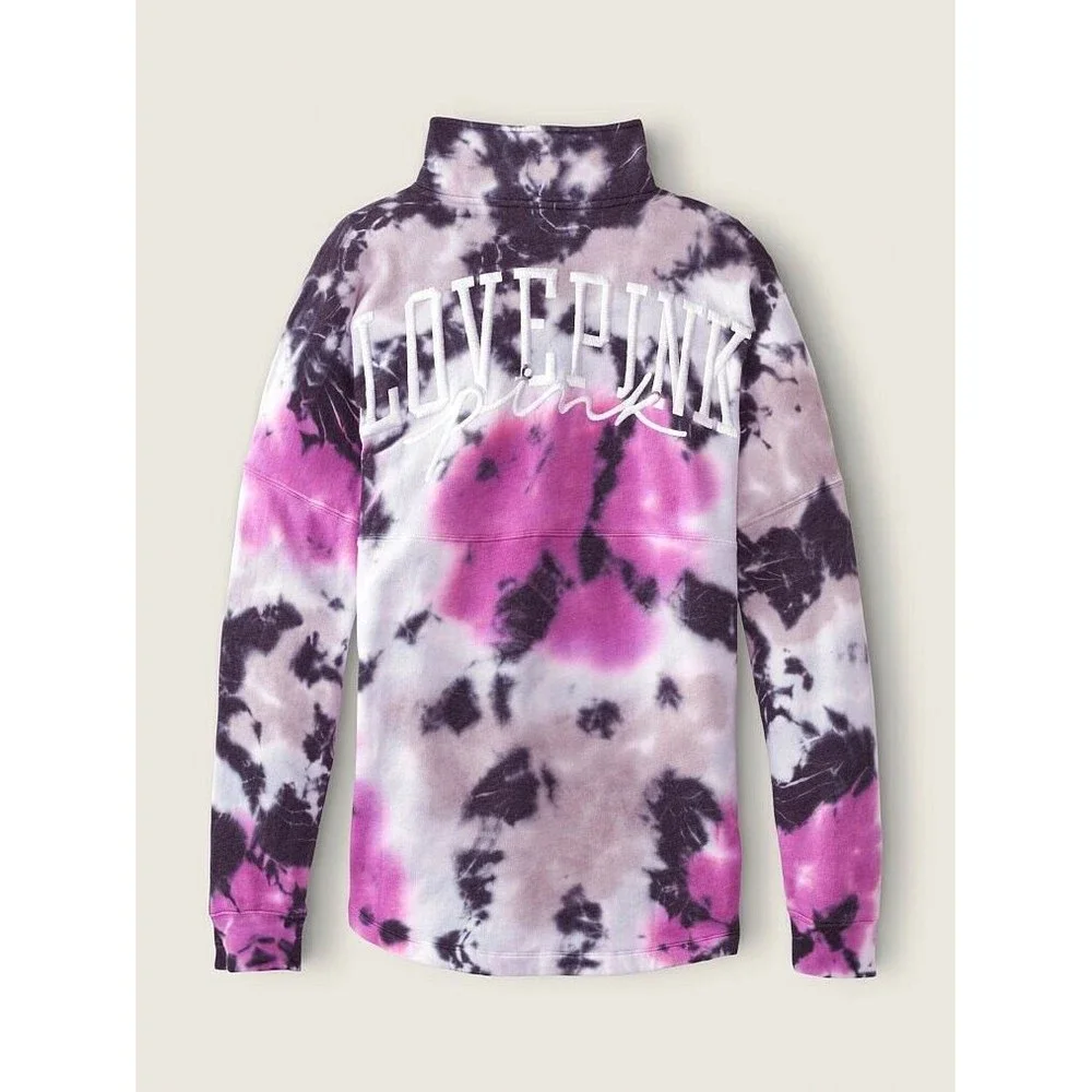 VS VICTORIAS SECRET PINK VARSITY HALF ZIP PULLOVER SWEATER JACKET TOP TIE DYE XS